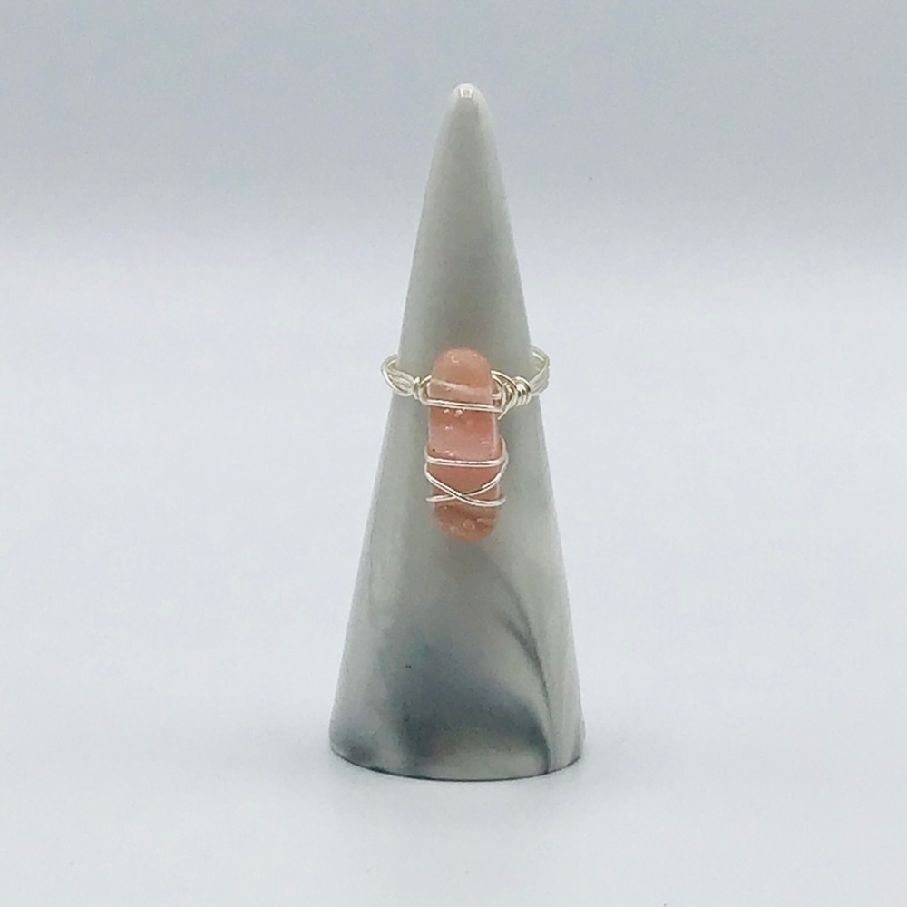 New Ring Wire Wrapped Pink Rose Quartz Stone Elongated Boho Size 7